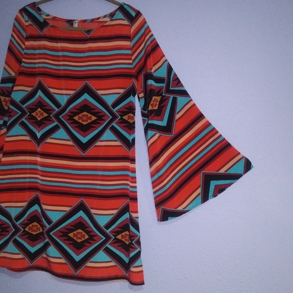 Southwest Pattern Bell Sleeve Auditions Dress Lrg - Picture 4 of 6